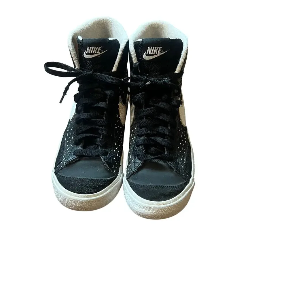 Y2K Sneaker Black White Nike Blazer Retro Skater Polka Swoosh High Top Size 6Y